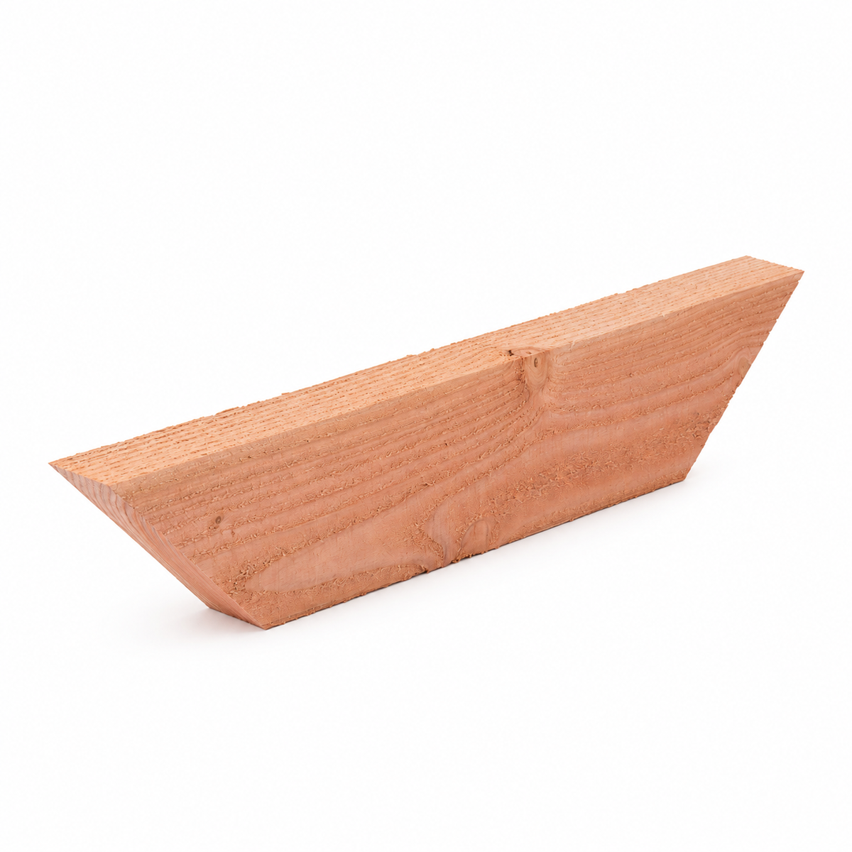Douglas schoor fijnbezaagd 5 x 15 x 70 cm, met twee verstekzagen van 45° en zichtbare zaagstructuur, op een witte achtergrond.