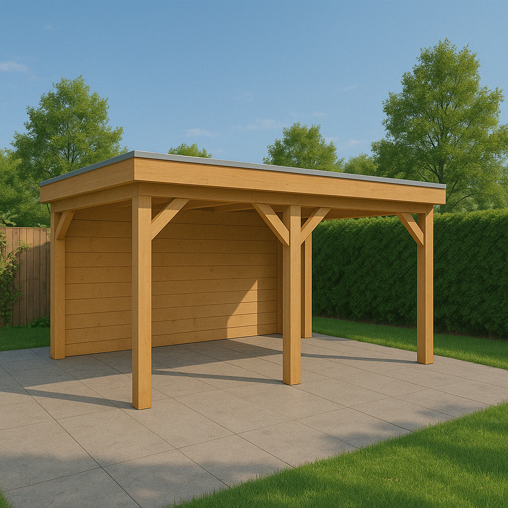 Douglas overkapping met achterwand 500 x 300 cm