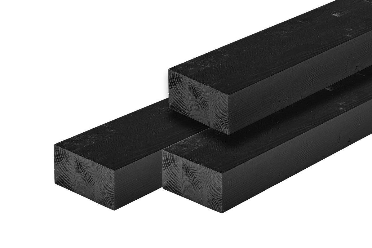 Zwarte geschaafde vuren boven- of onderbalk 6,5 x 12 x 400 cm voor steellook glaswanden.